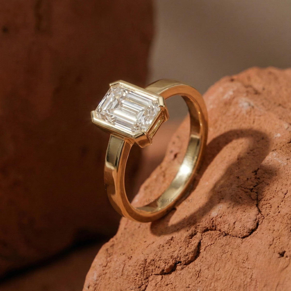 Emerald Cut Lab Grown Diamond Ring Solitaire Bezel set