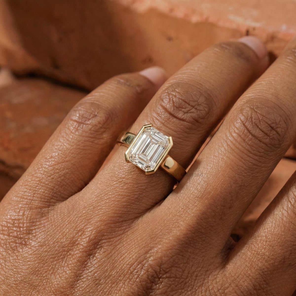 Emerald Cut Lab Grown Diamond Ring Solitaire Bezel set
