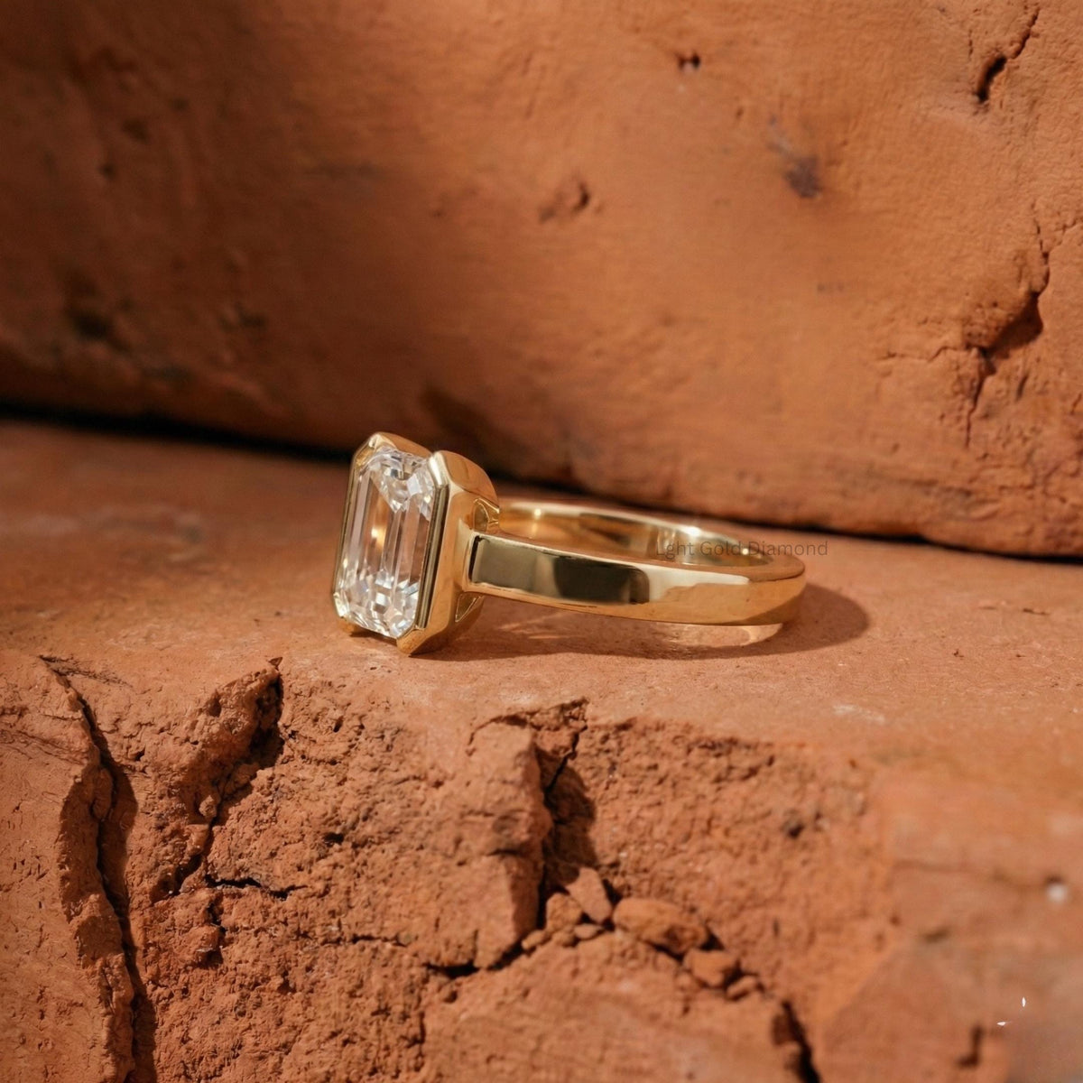 Emerald Cut Lab Grown Diamond Ring Solitaire Bezel set