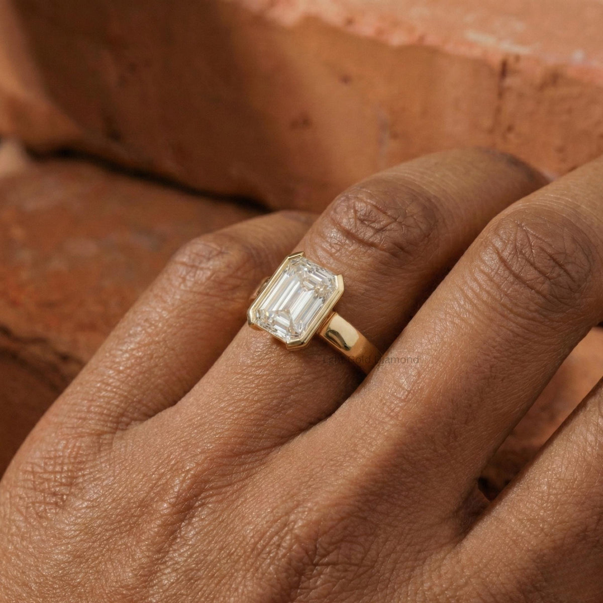 Emerald Cut Lab Grown Diamond Ring Solitaire Bezel set