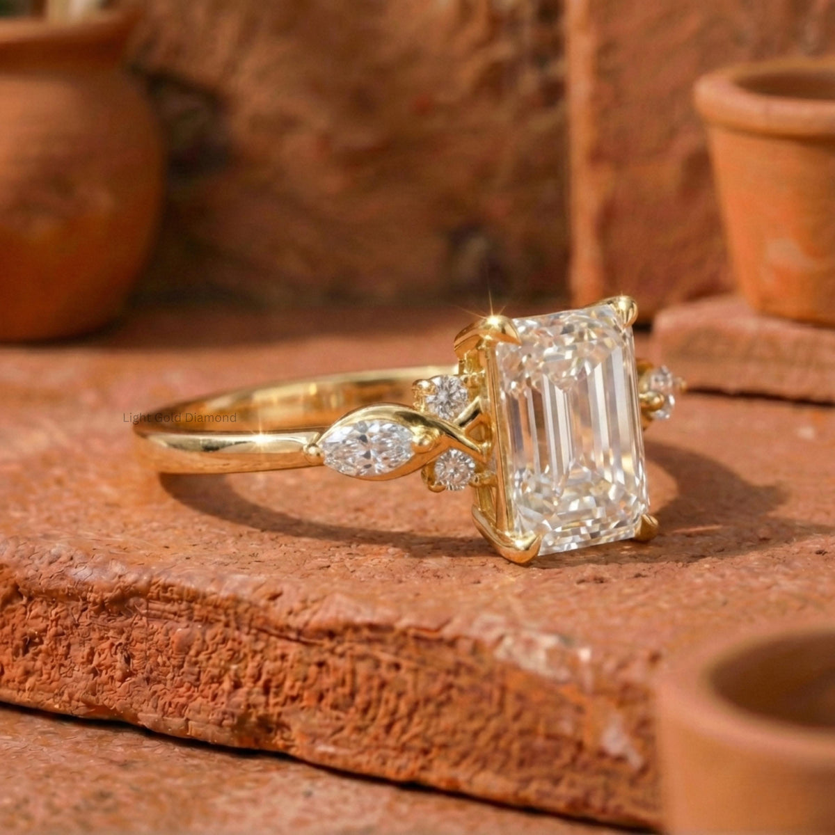 Emerald Lab grown diamond engagement ring in Cluster Setting