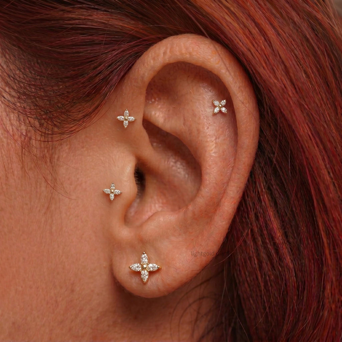 Floral Marquise Diamond Stud Earrings