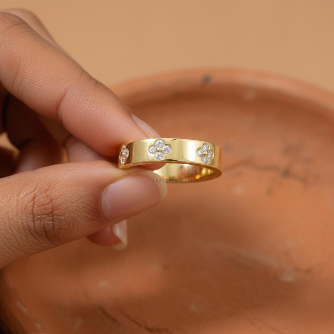 Flush Set Diamond Gold Wedding Band 