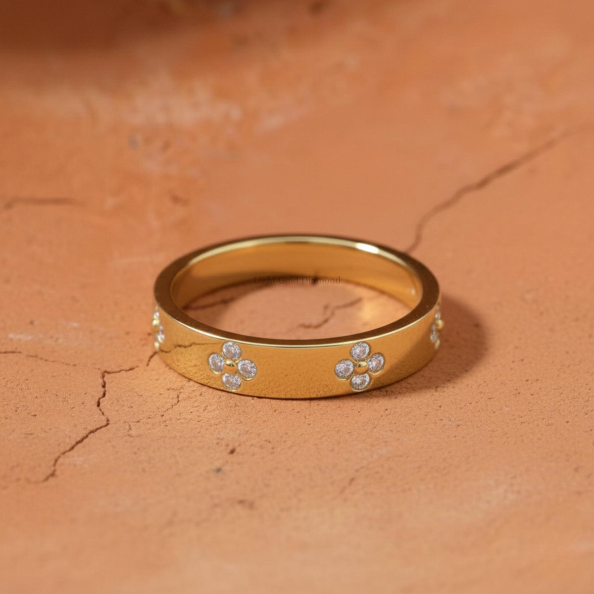 Flush Set Diamond Gold Wedding Band Setting pose 