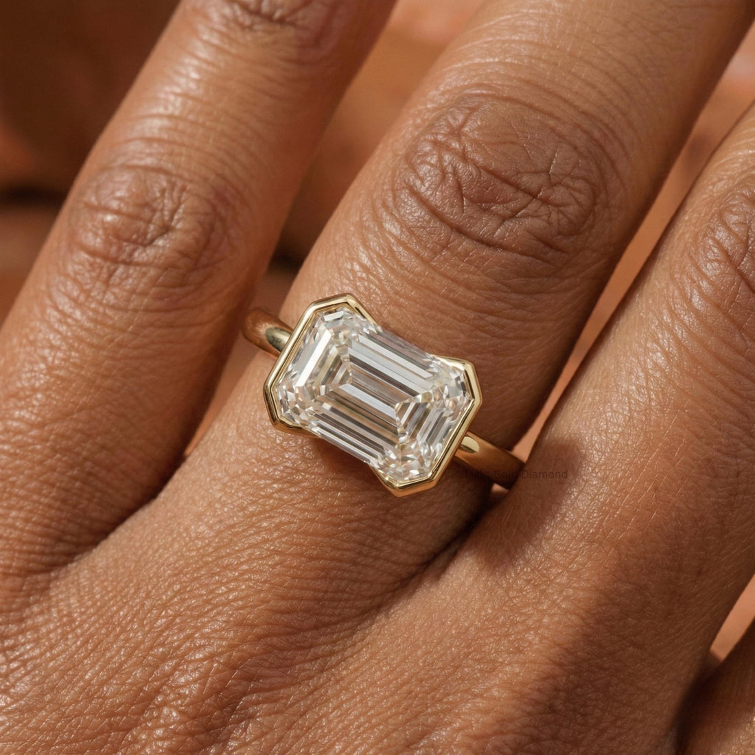 Half Bezel Emerald Cut Lab Grown Diamond Ring in East West Set