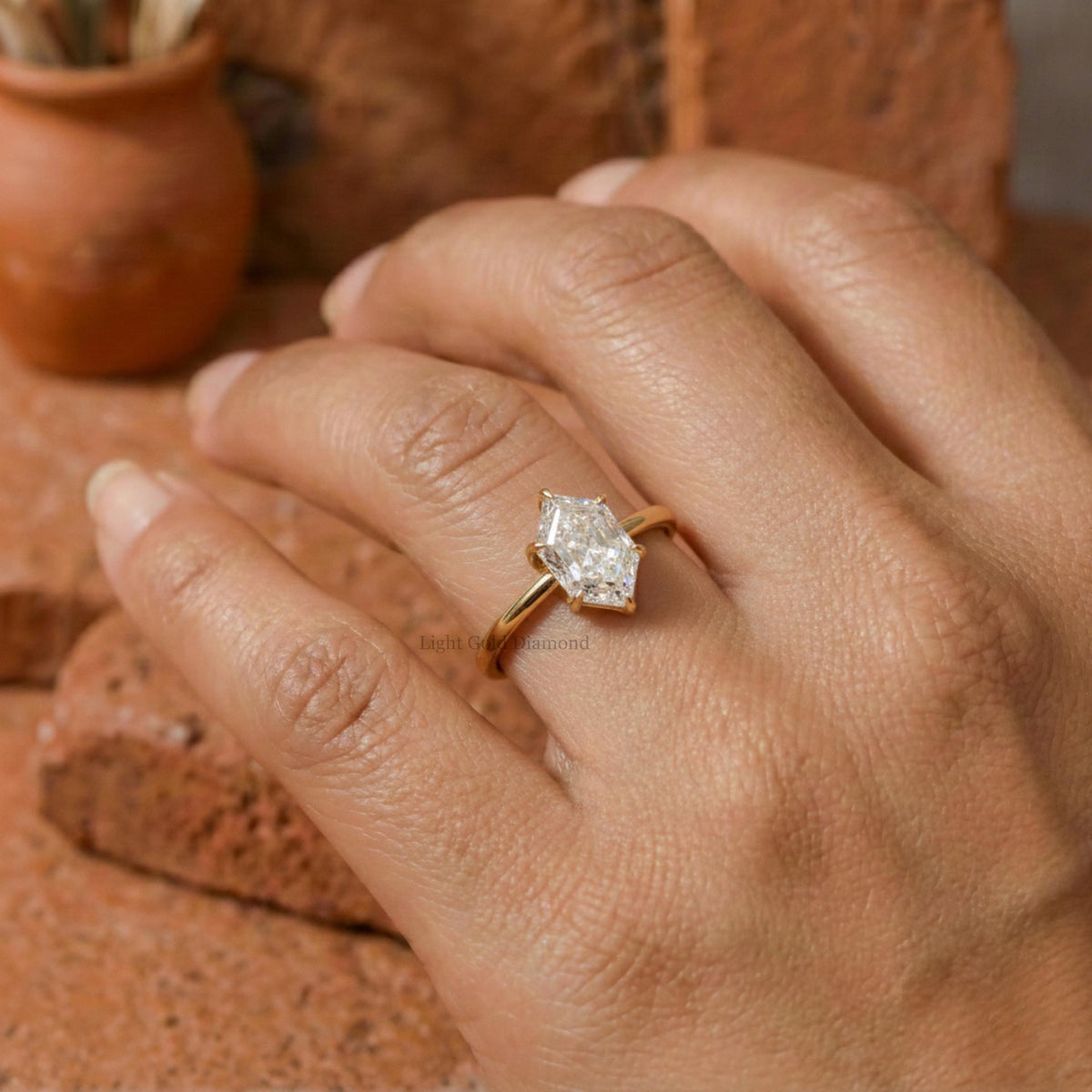 Hexagon Cut Lab Grown Diamond Halo Engagement Ring
