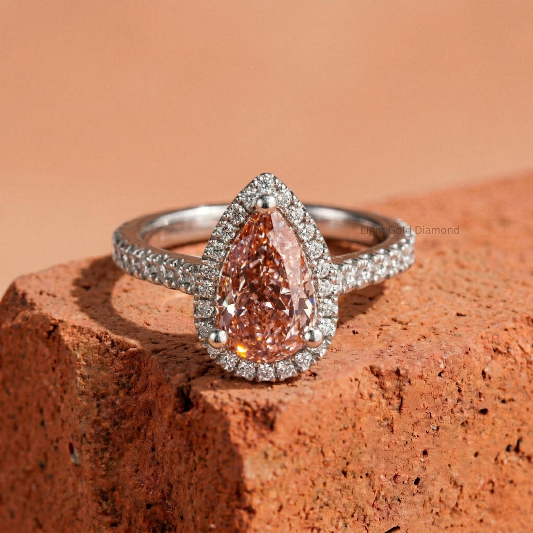 Lab Grown Pear Shape Pink Diamond Ring