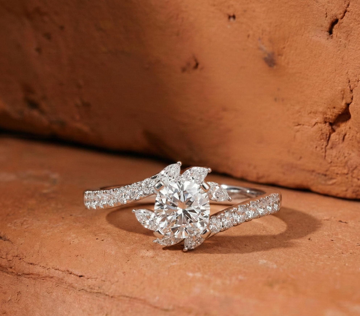 Lab Grown Round Diamond Unique Engagement Ring