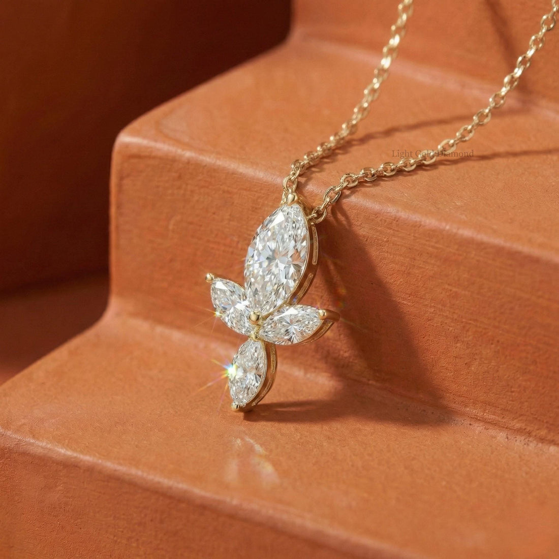 Marquise Diamond Floral Pendant Necklace