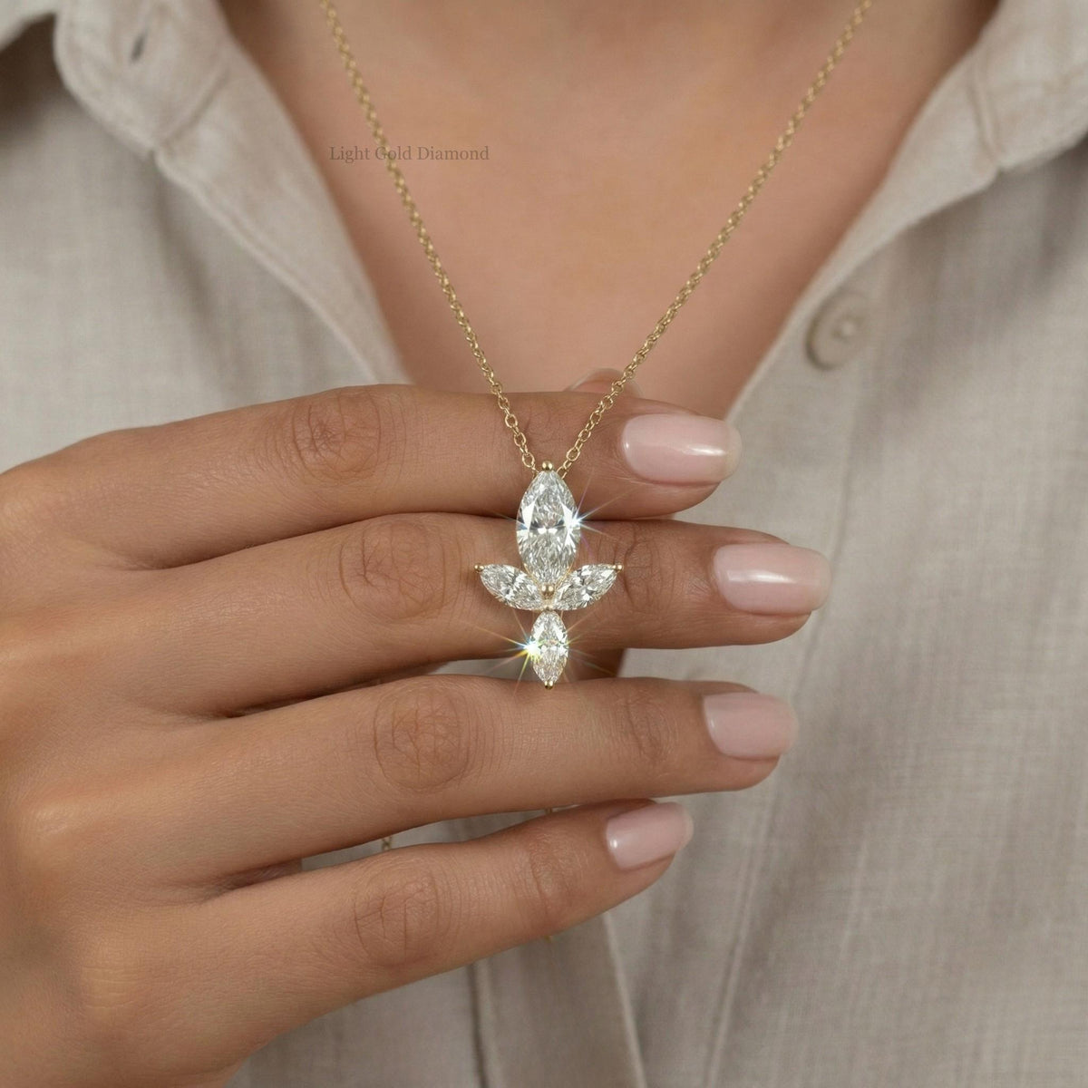 Marquise Diamond Floral Pendant Necklace