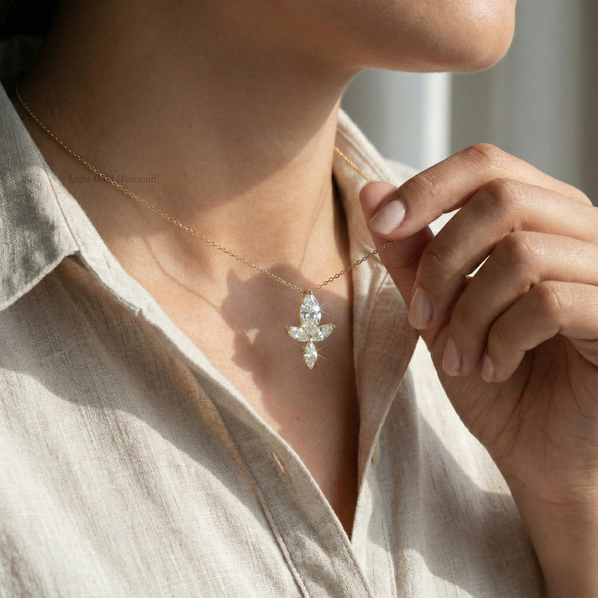 Marquise Diamond Floral Pendant Necklace