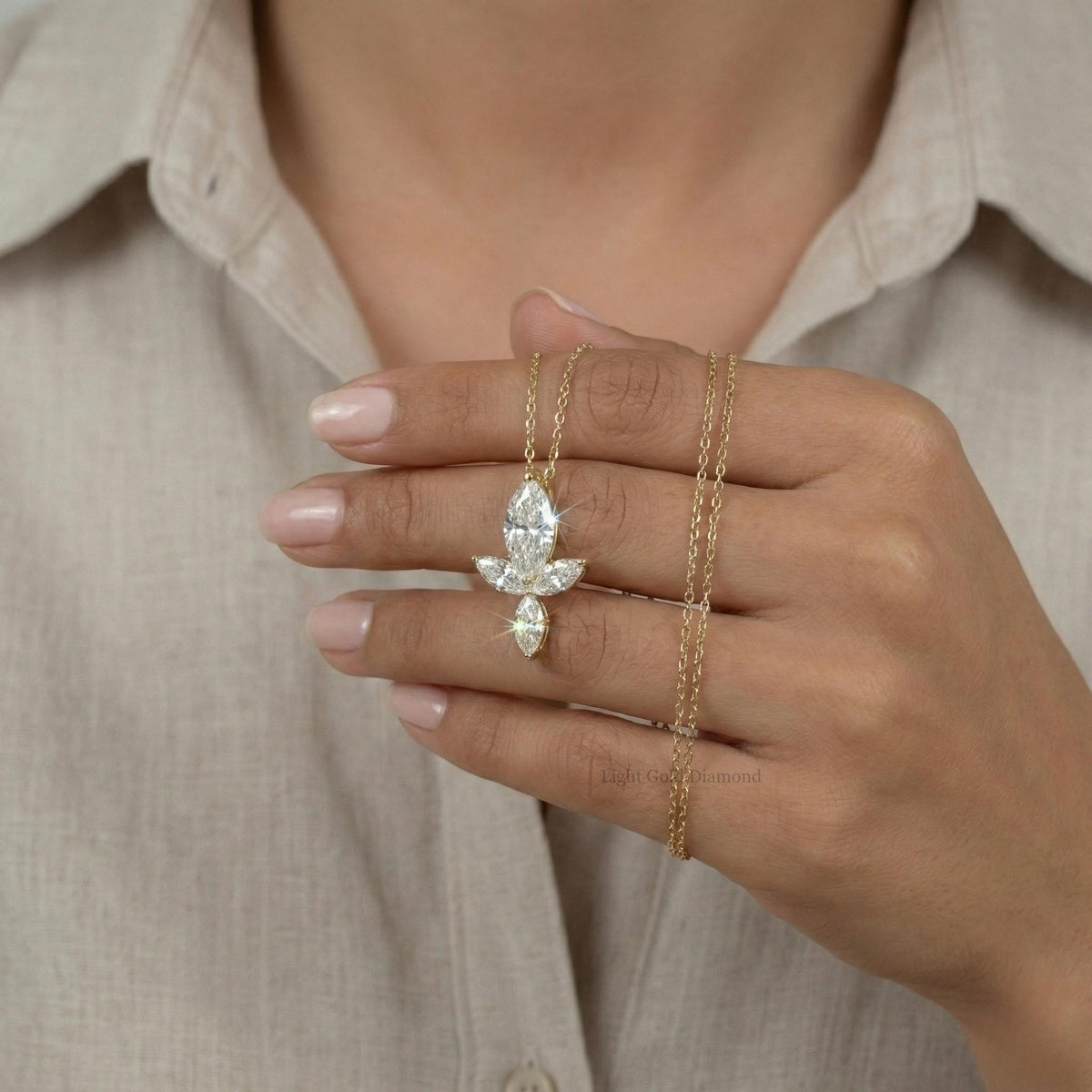Marquise Diamond Floral Pendant Necklace