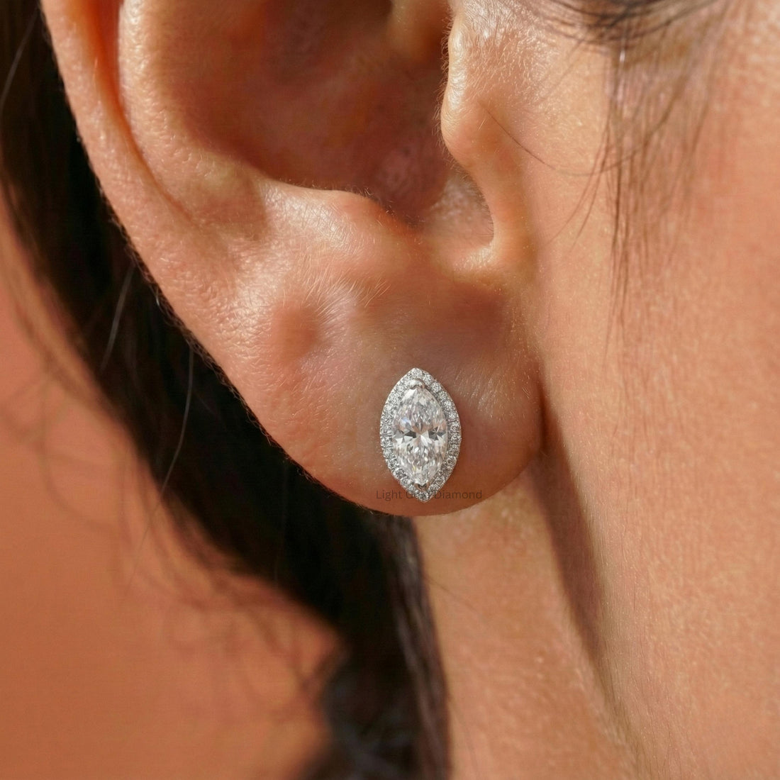 Marquise Diamond Halo Stud Earrings