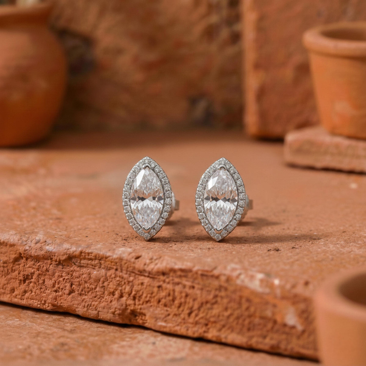 Lab Grown Marquise Diamond Halo Stud Earrings