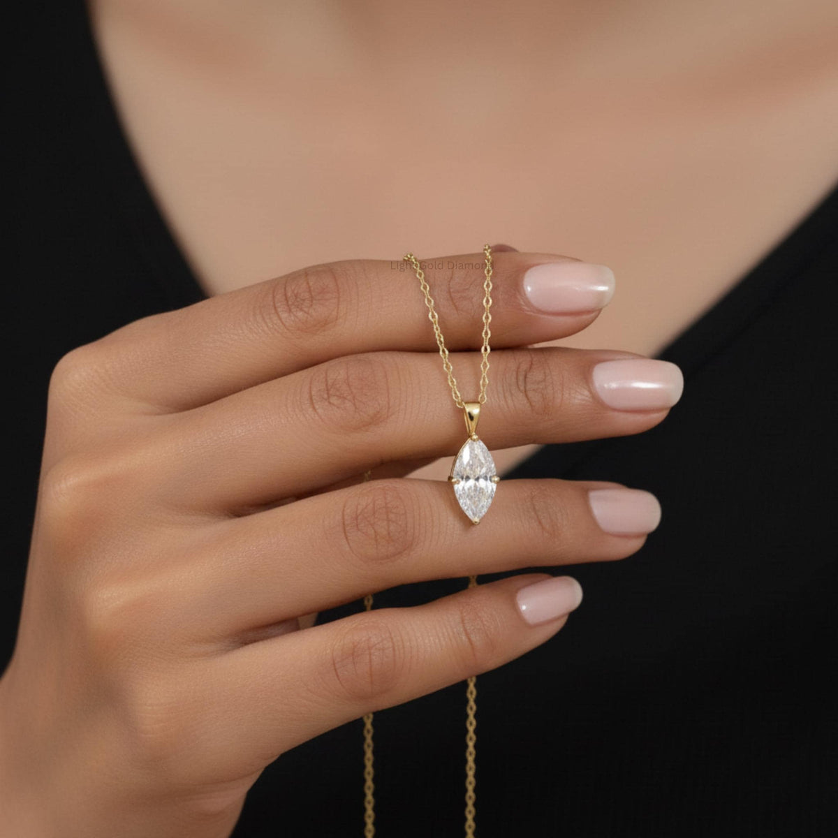 Marquise Diamond Solitaire Pendant Necklace 