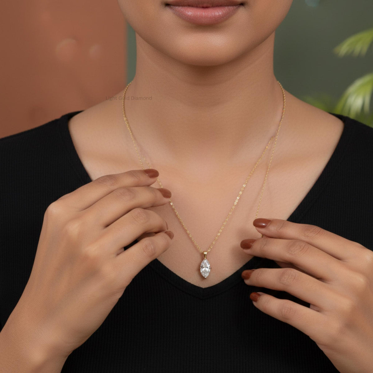 Marquise Diamond Solitaire Pendant Necklace 
