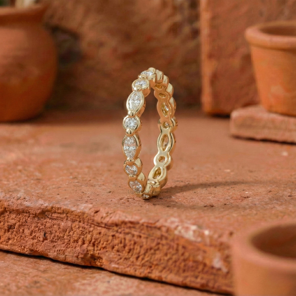 Marquise & Round Cut Diamond Bezel Set Wedding Band
