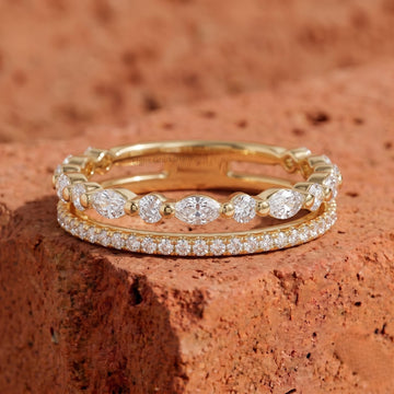 Marquise & Round Diamond Wedding Band Double raw