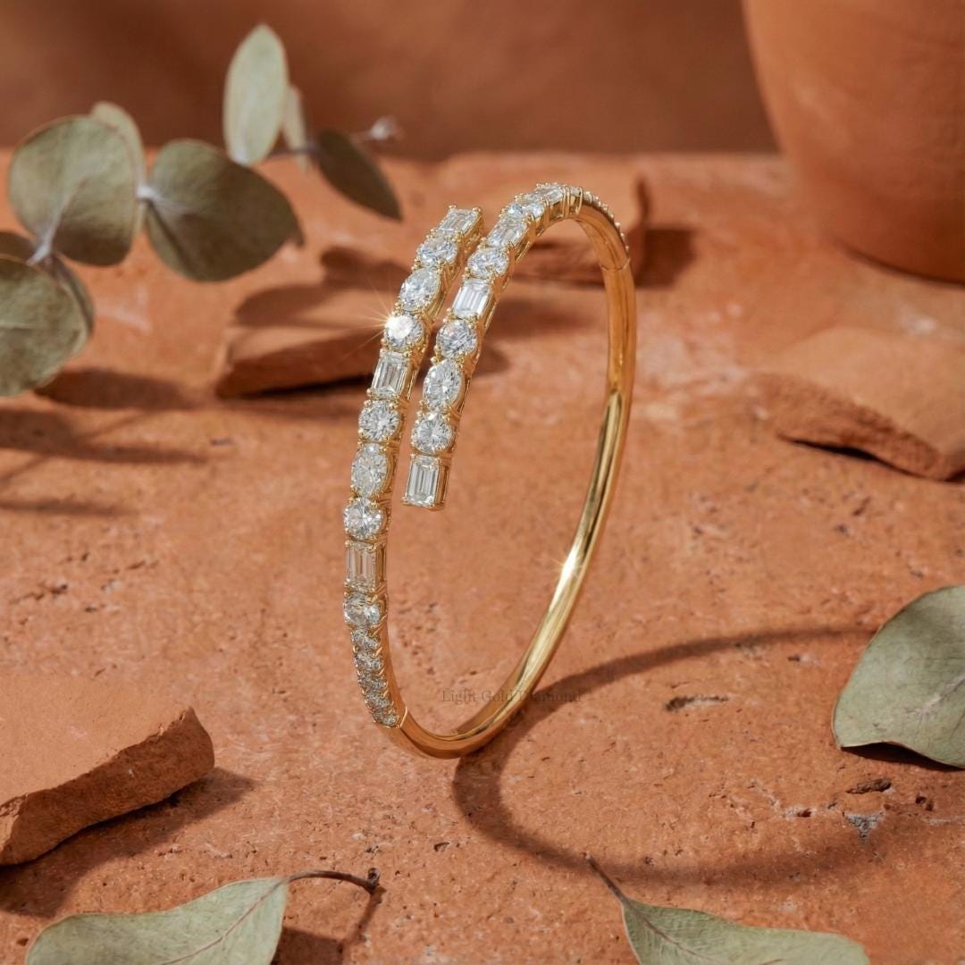 Mixed Shape Lab-Grown Diamond Open Bangle Bracelet