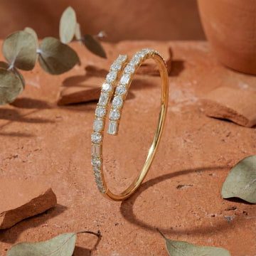 Mixed Shape Lab-Grown Diamond Open Bangle Bracelet