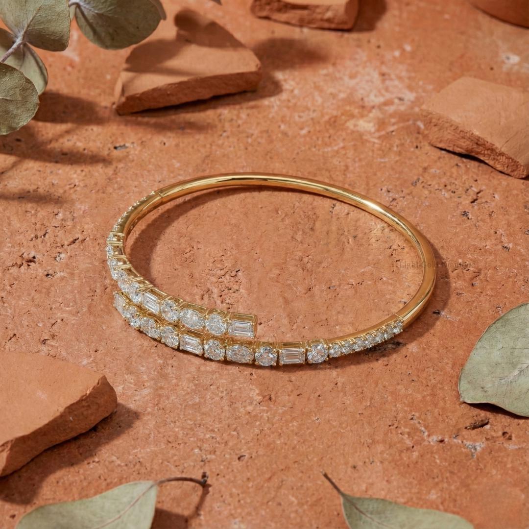 Mixed Shape Lab-Grown Diamond Open Bangle Bracelet
