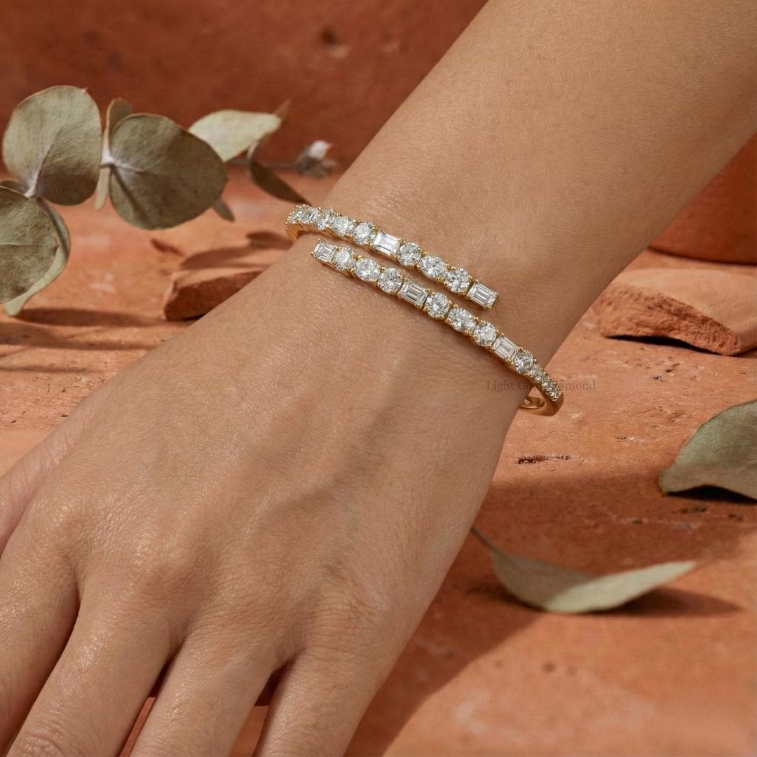 Mixed Shape Lab-Grown Diamond Open Bangle Bracelet