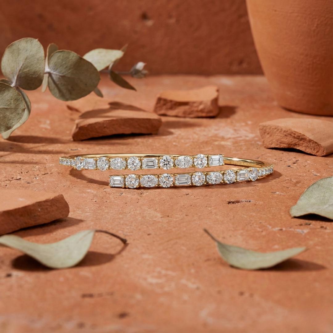 Mixed Shape Lab-Grown Diamond Open Bangle Bracelet