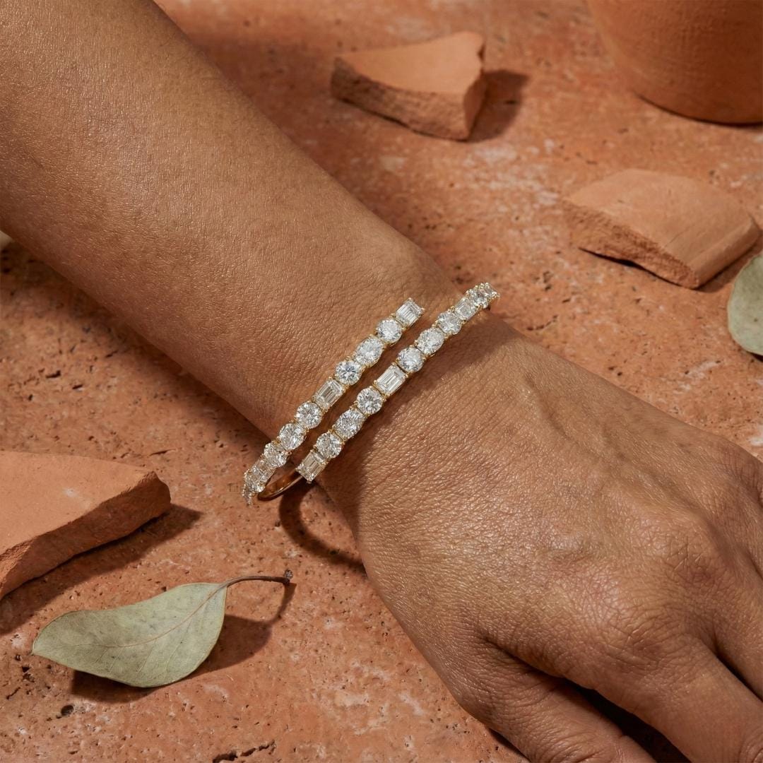 Mixed Shape Lab-Grown Diamond Open Bangle Bracelet