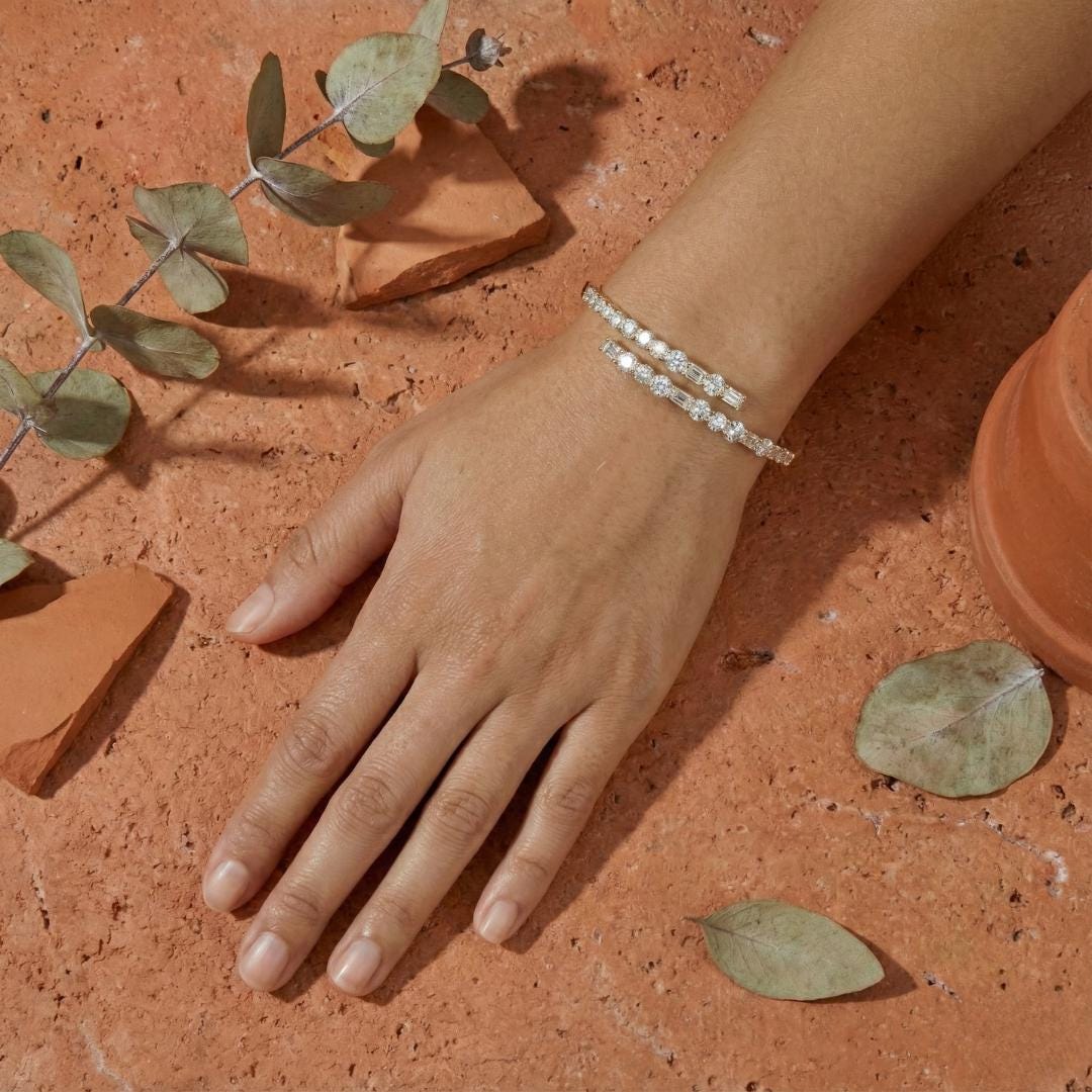 Mixed Shape Lab-Grown Diamond Open Bangle Bracelet