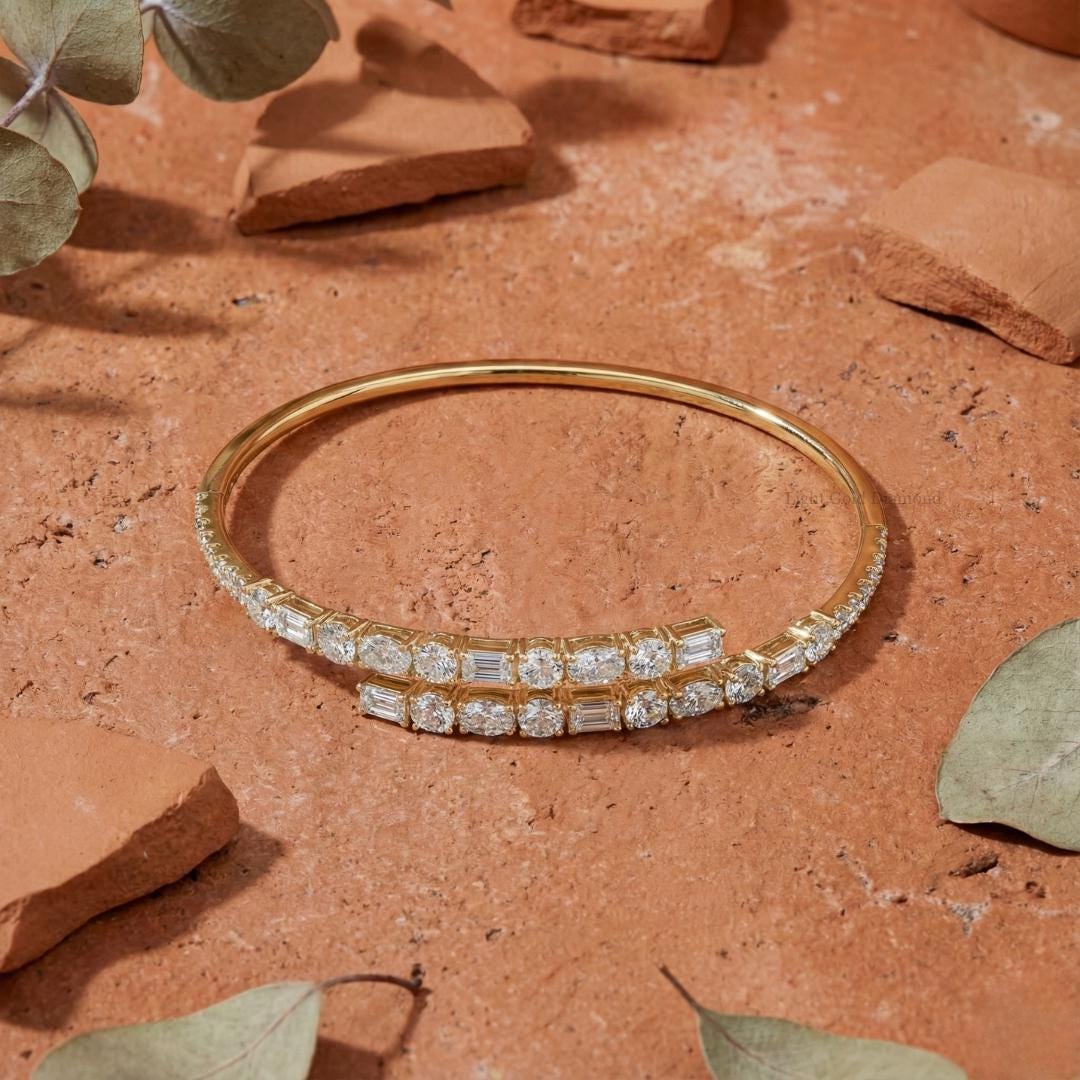 Mixed Shape Lab-Grown Diamond Open Bangle Bracelet