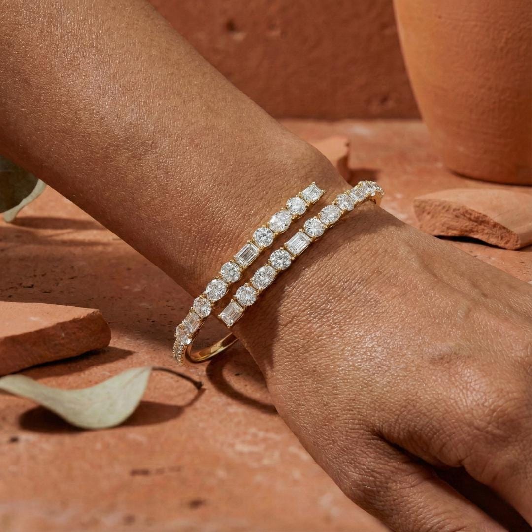 Mixed Shape Lab-Grown Diamond Open Bangle Bracelet
