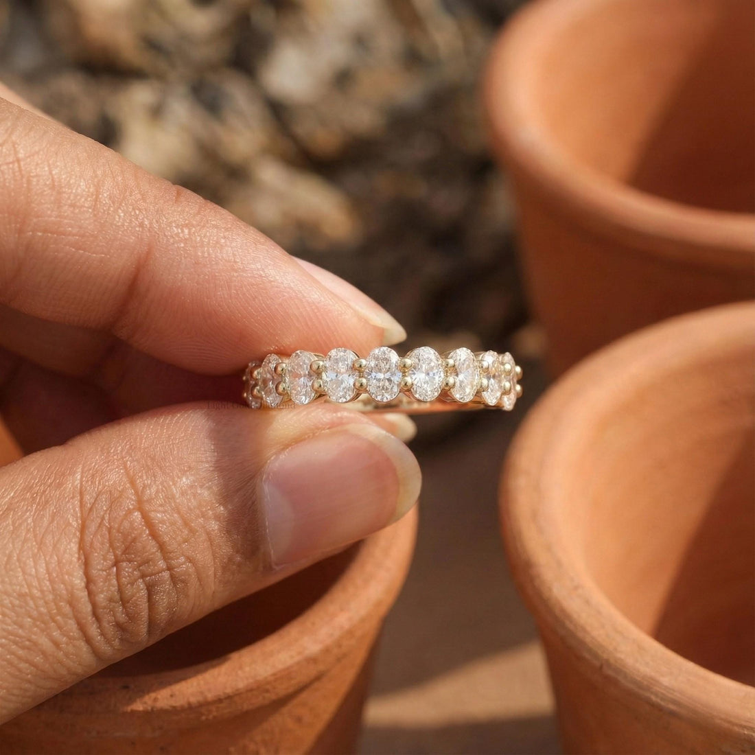 Oval Cut Diamond Wedding Band