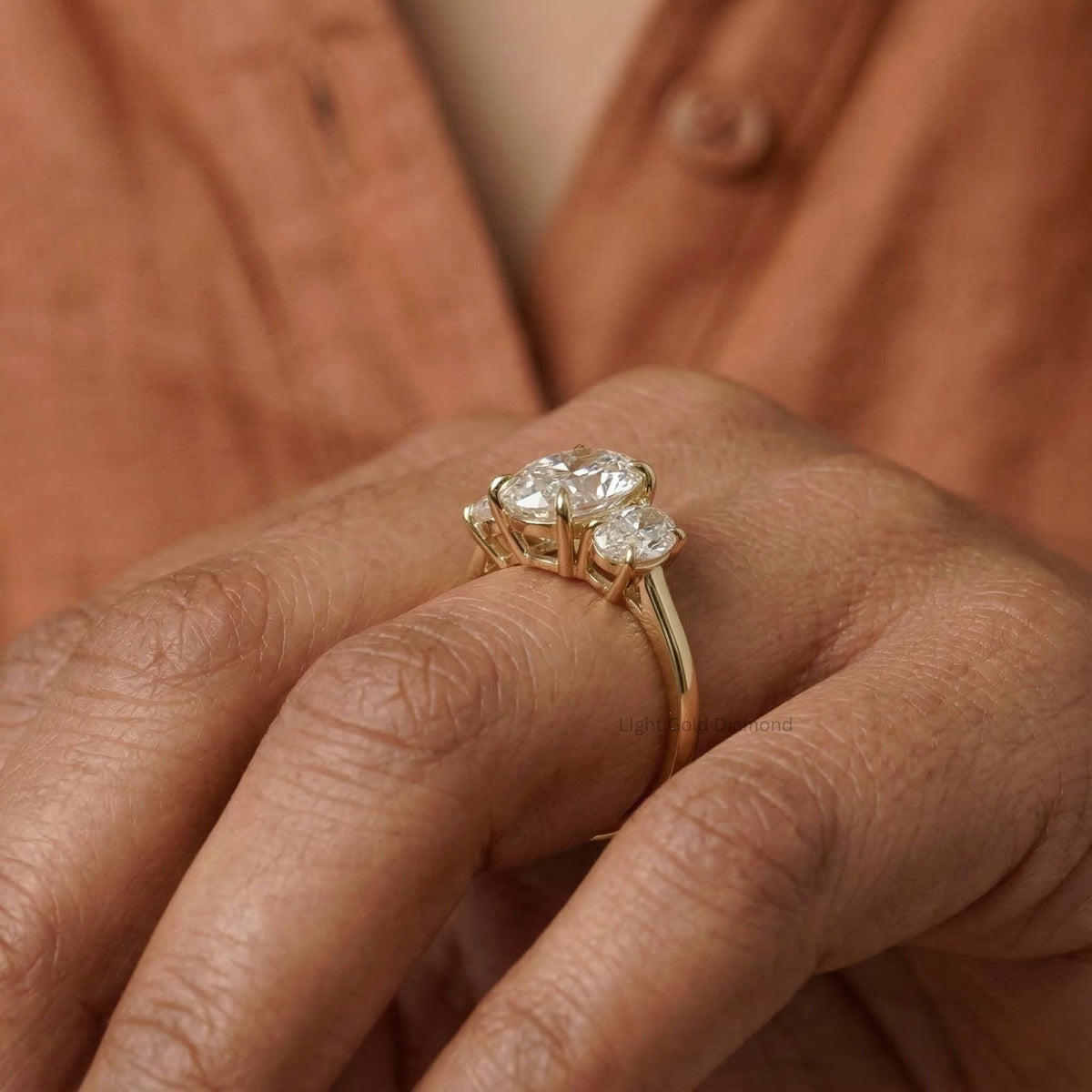 Oval Cut Lab Grown Diamond Trilogy Engagement Ring