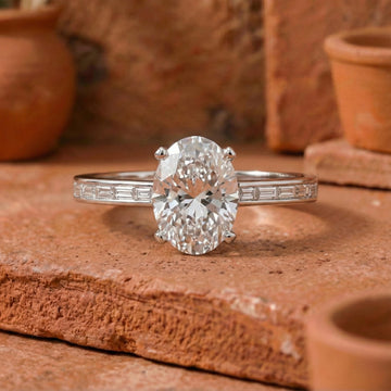 Oval Diamond Unique Engagement Ring in White Gold