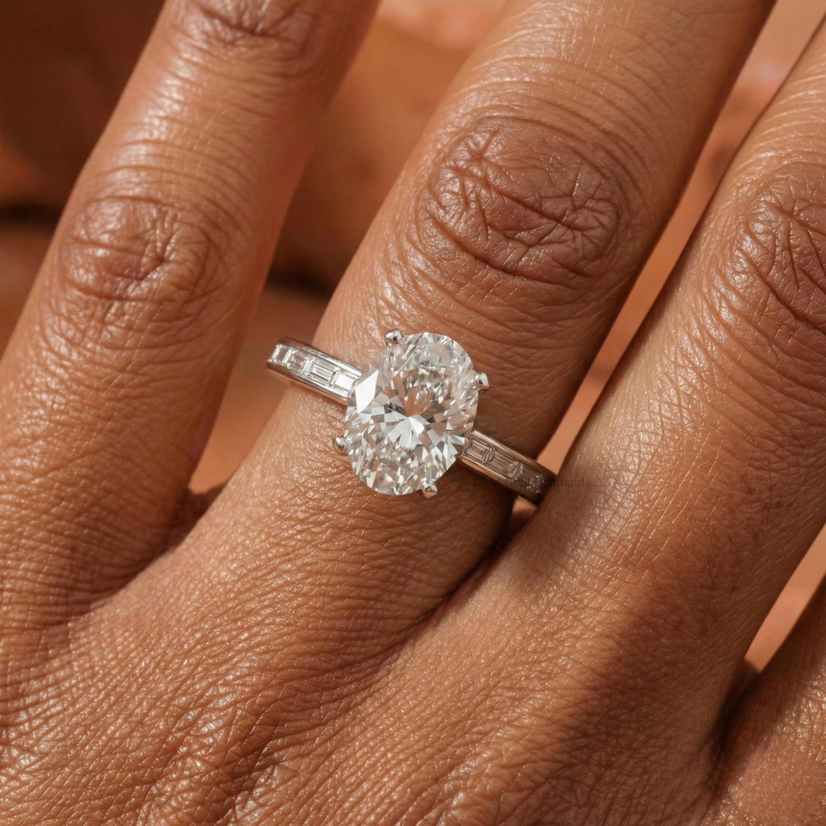 Oval Diamond Unique Engagement Ring in White Gold
