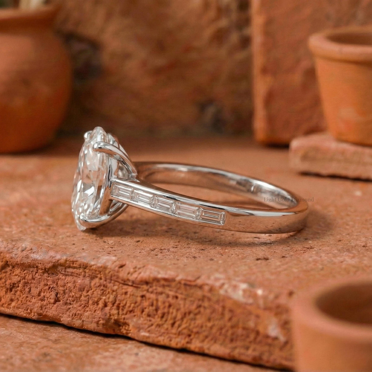 Oval Diamond Unique Engagement Ring in White Gold