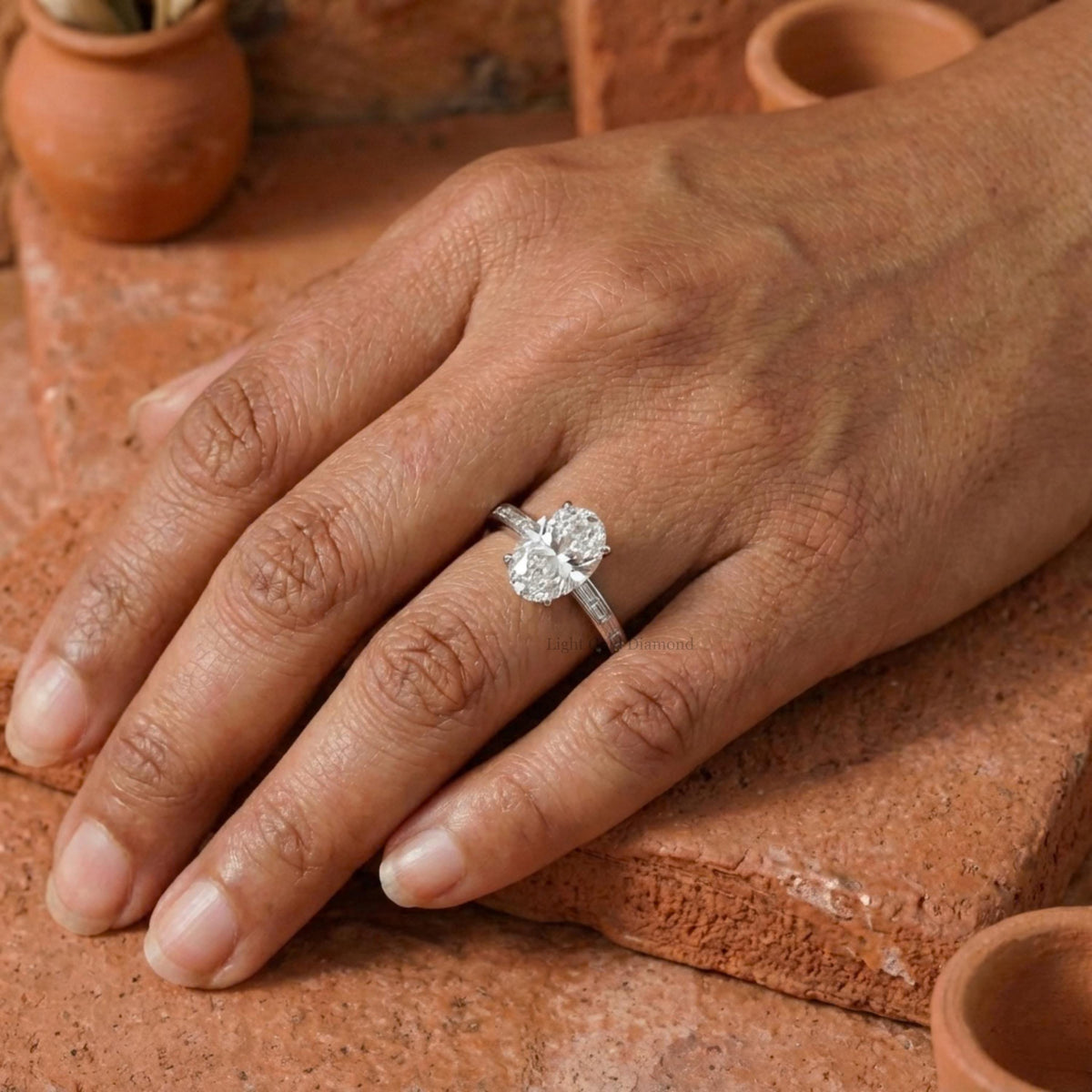 Oval Diamond Unique Engagement Ring in White Gold