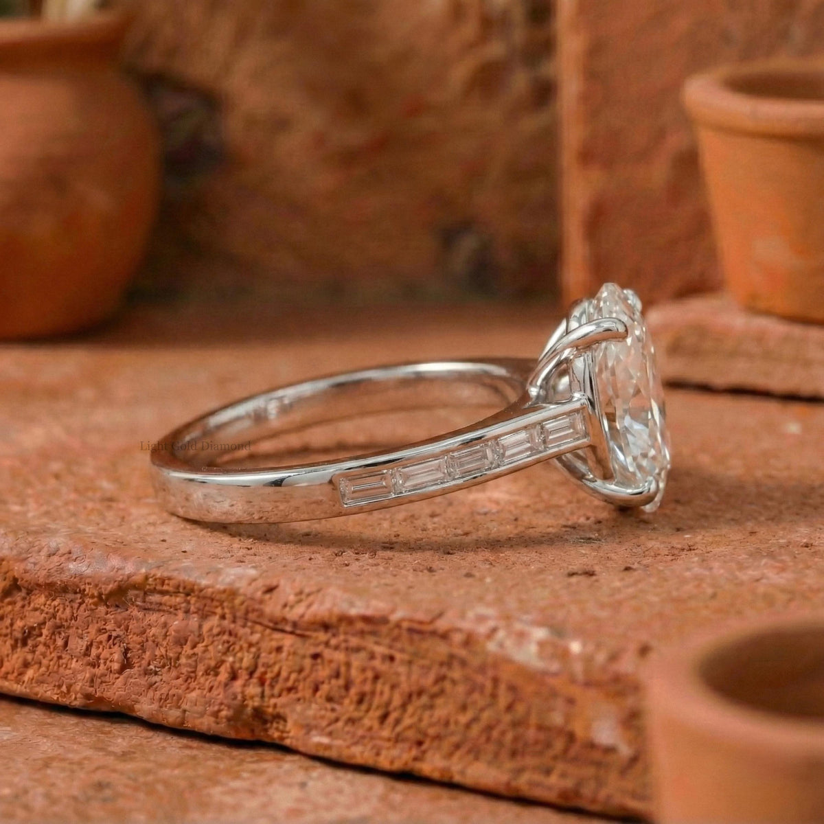 Oval Diamond Unique Engagement Ring in White Gold