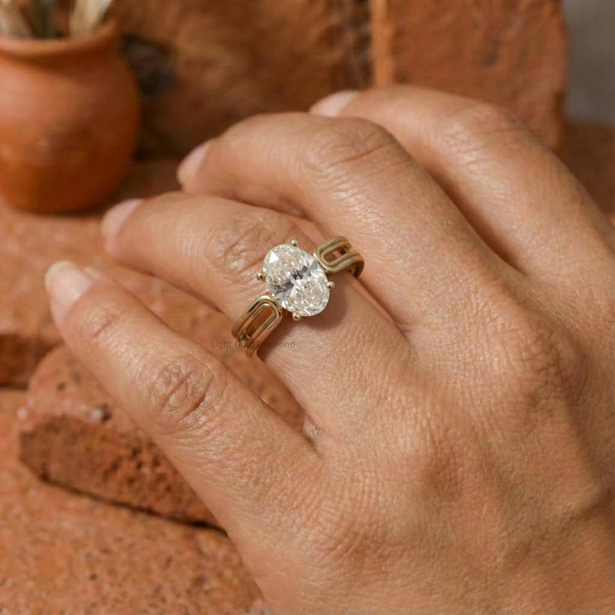 Oval Lab Grown Diamond Solitaire Ring Yellow Gold