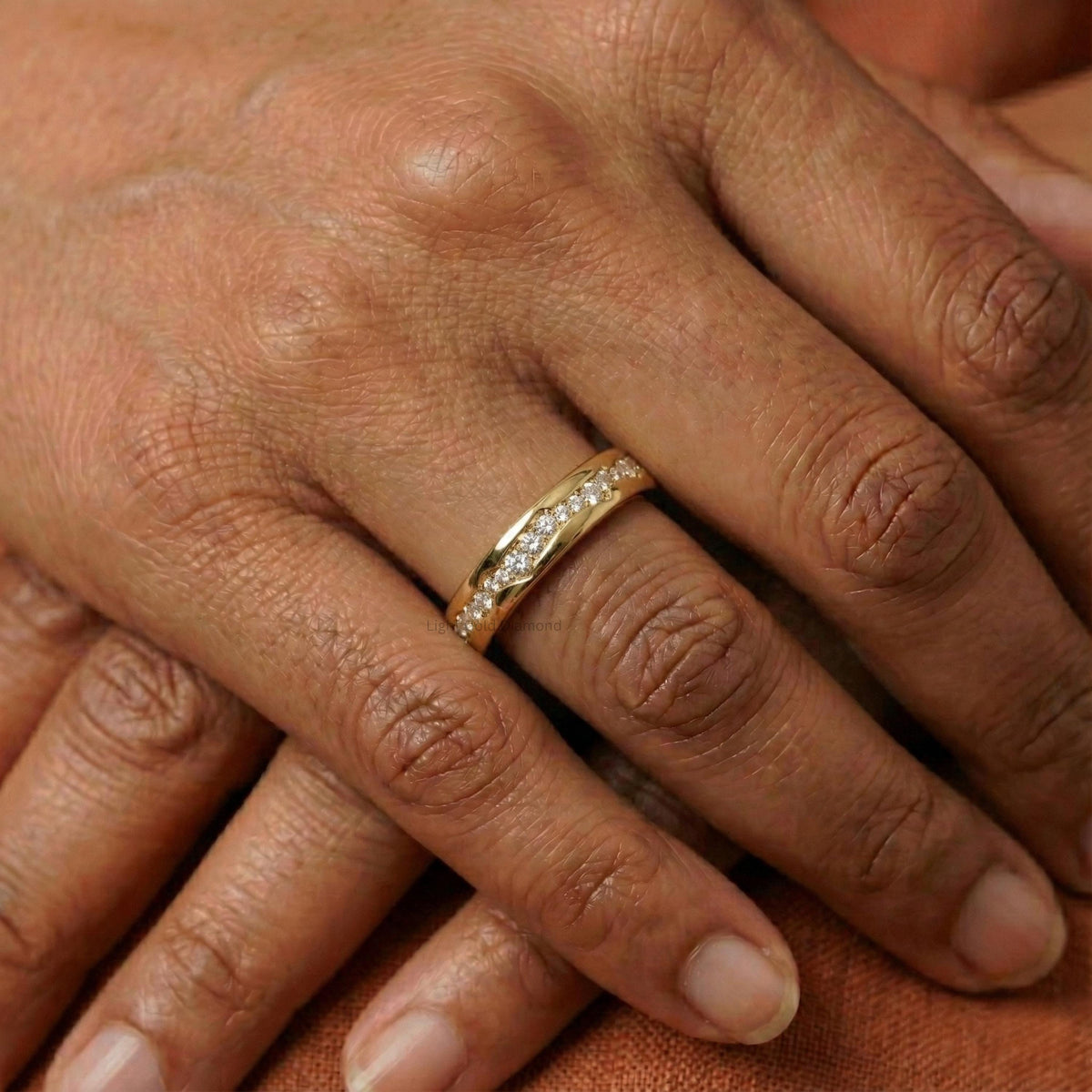 Pave Diamond Eternity Wedding Band Hend pose 