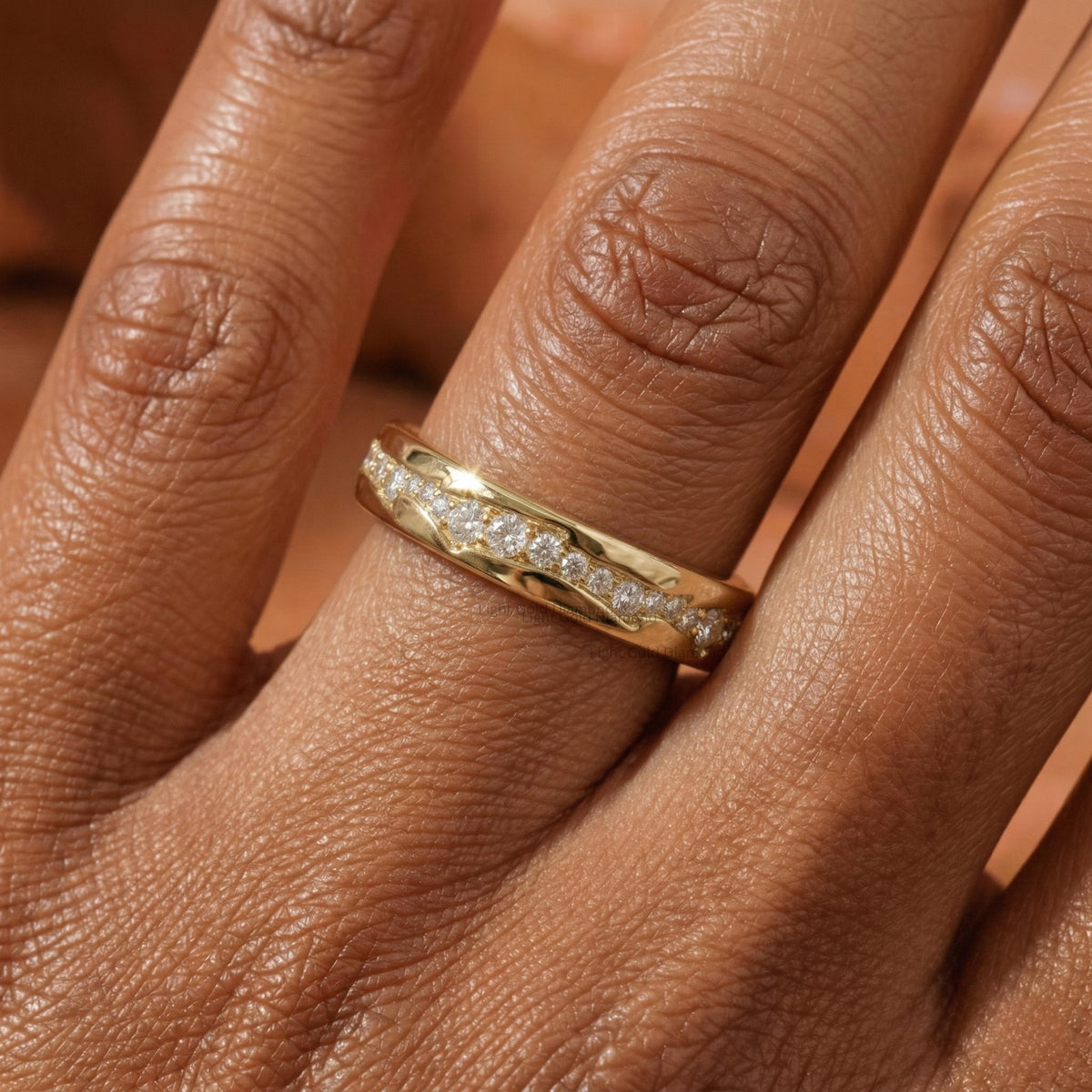 Pave Diamond Eternity Wedding Band  Middel finger pose 