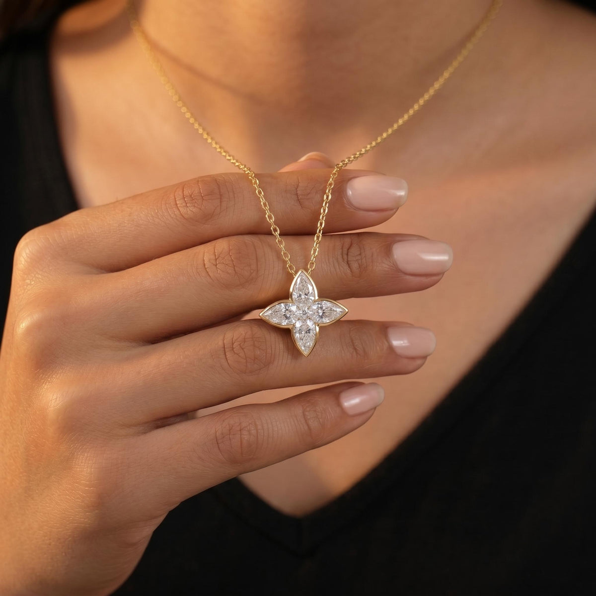 Pear Cut Lab Grown Diamond Clover Necklace