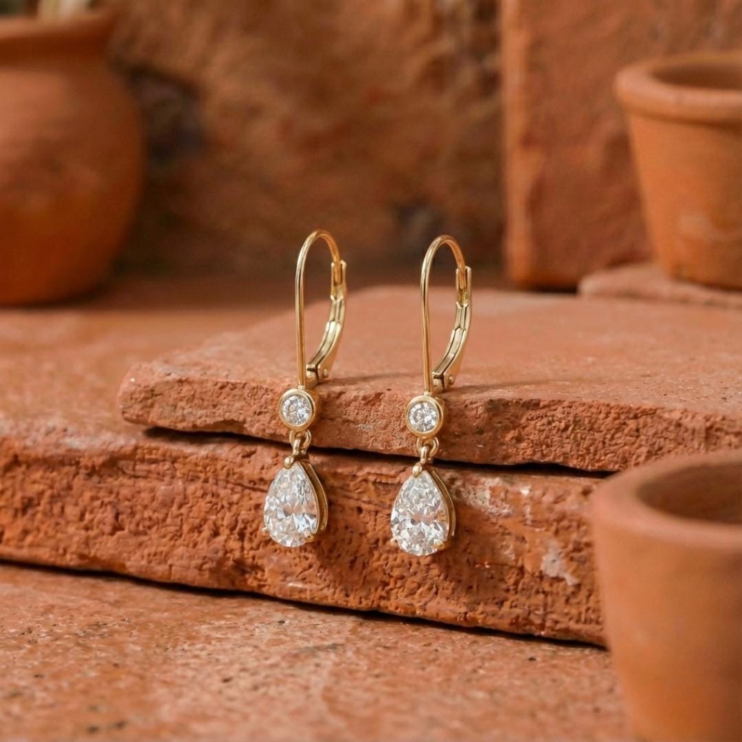 Pear Cut Lab Grown Diamond Dangle Drop Earrings