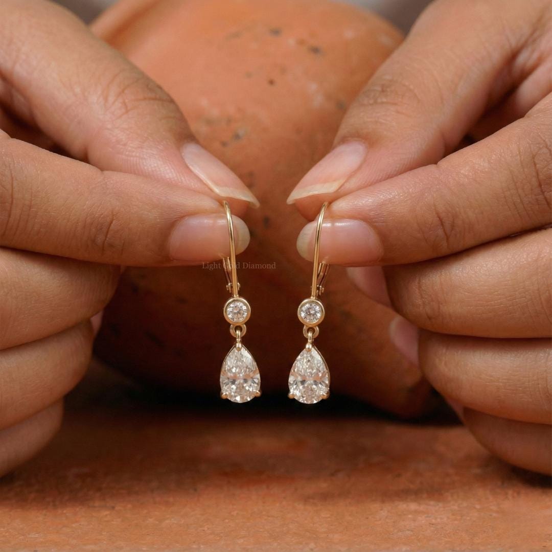Pear Cut Lab Grown Diamond Dangle Drop Earrings