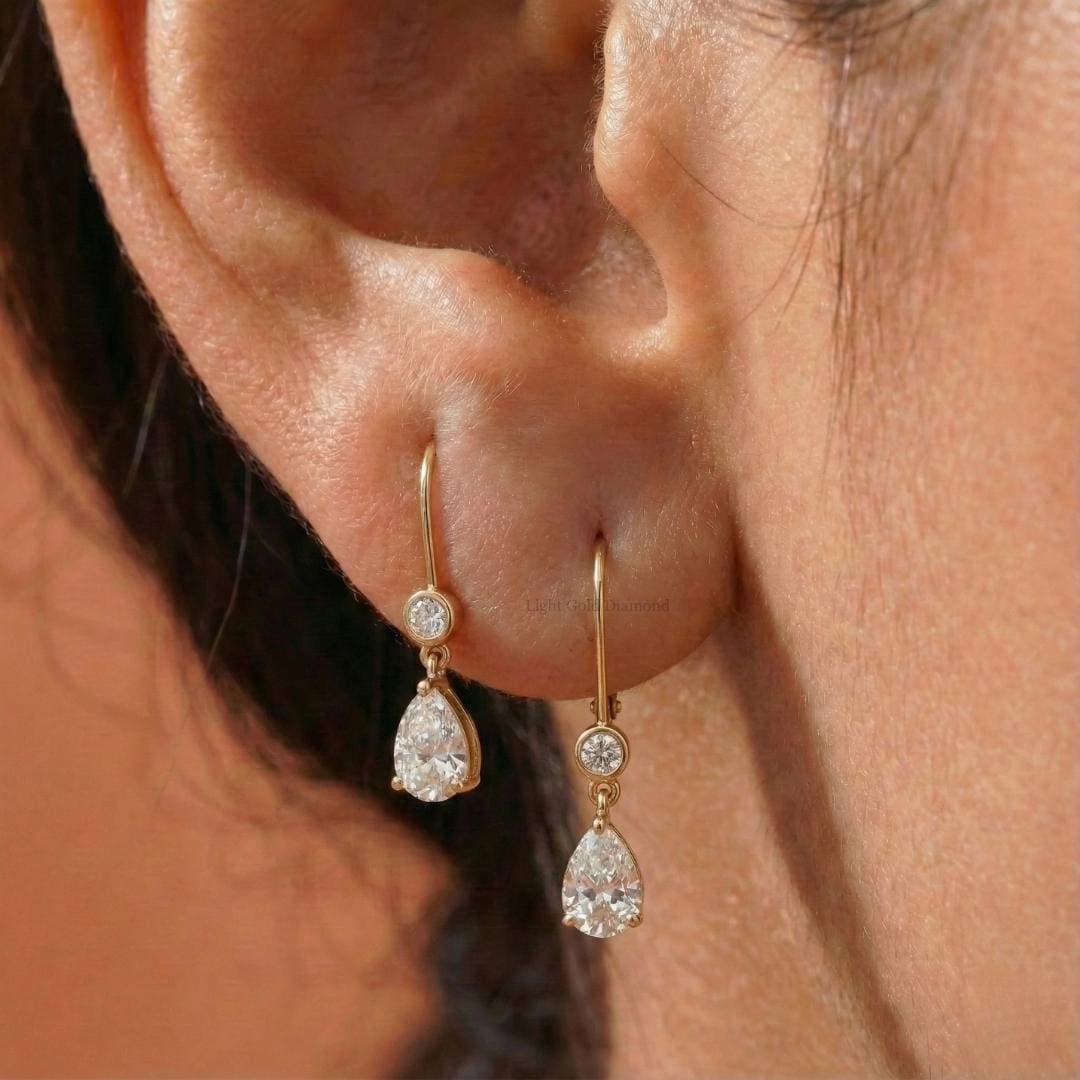 Pear Cut Lab Grown Diamond Dangle Drop Earrings