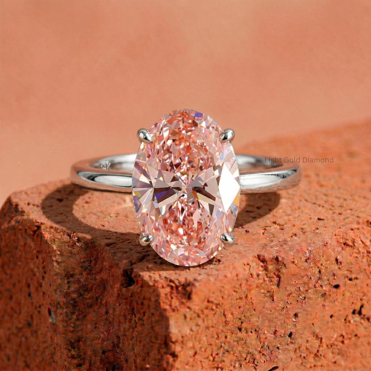 Pink Diamond Oval Cut Solitaire Engagement Ring
