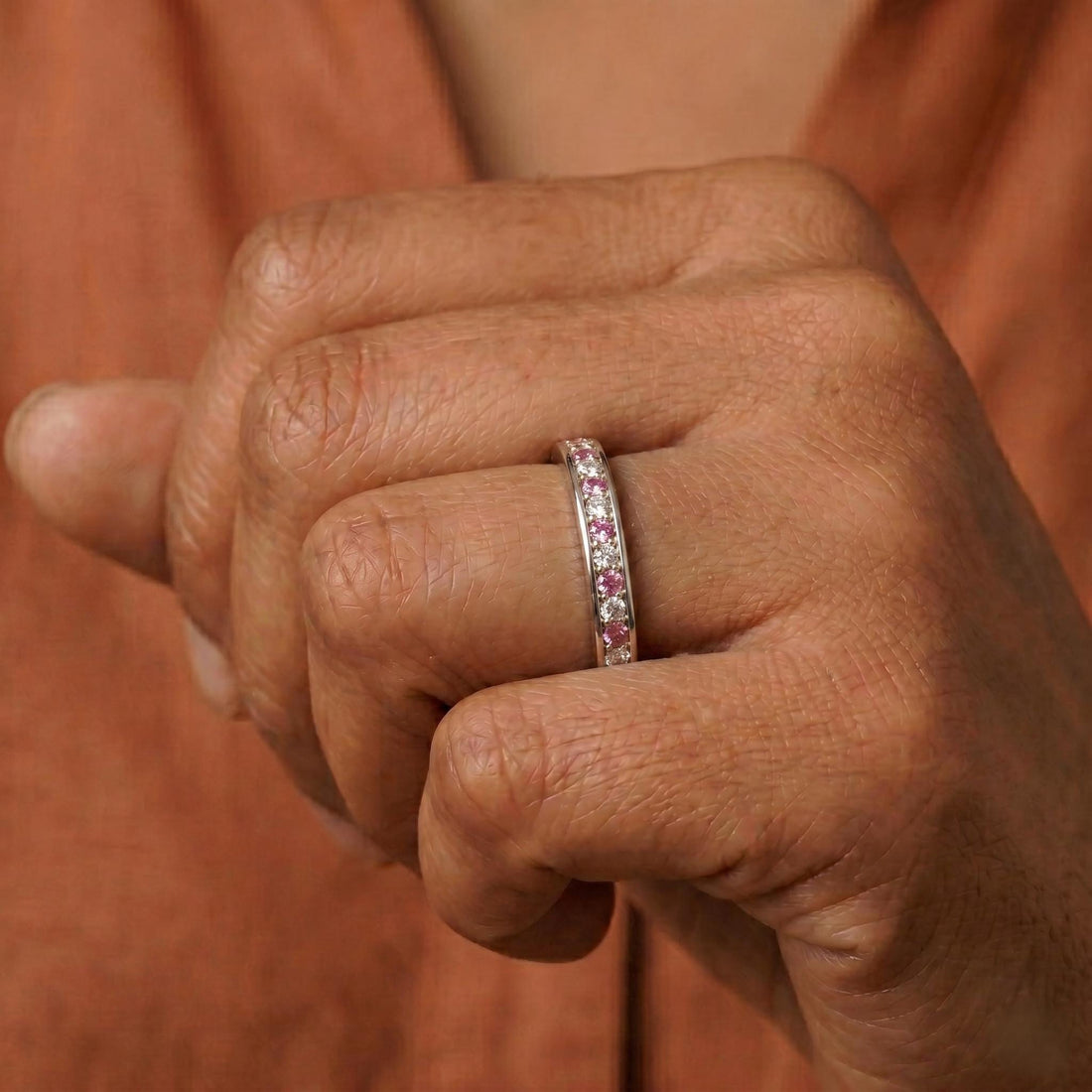 Pink & White Lab Grown Diamond Channel Set Band