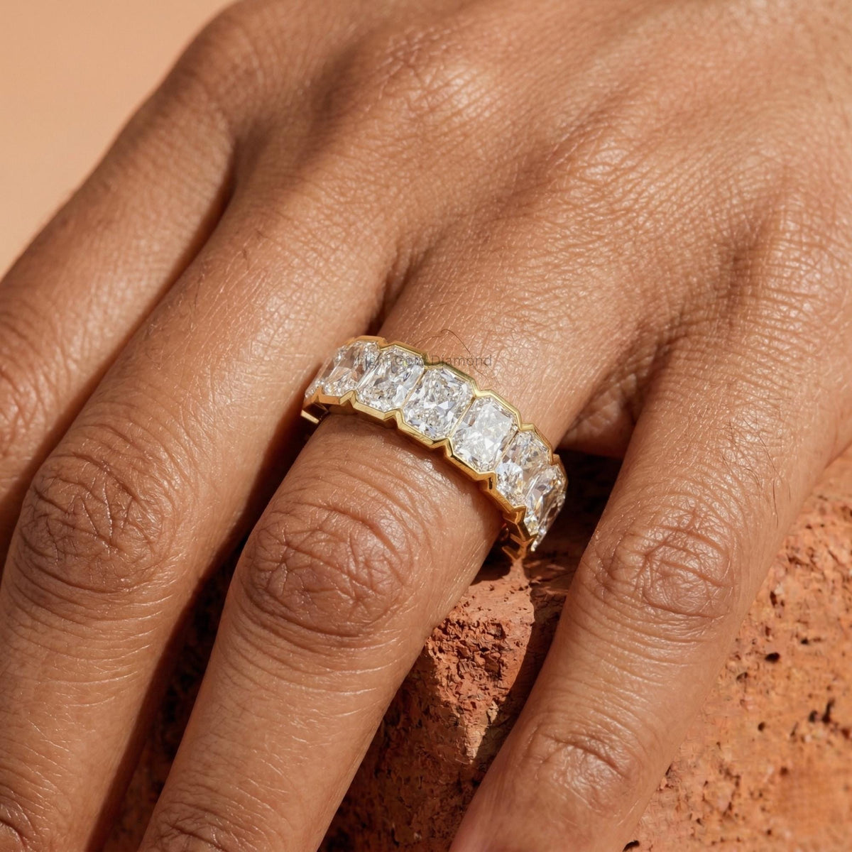 Radiant Cut Lab Grown Diamond Full Eternity Wedding Band Finger 
