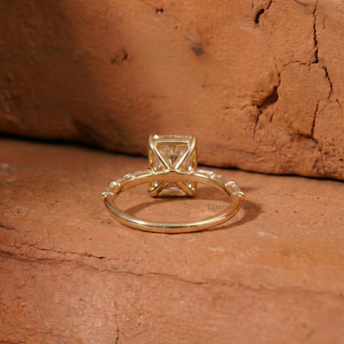 Radiant Cut Lab Grown Diamond Ring with Baguette accent