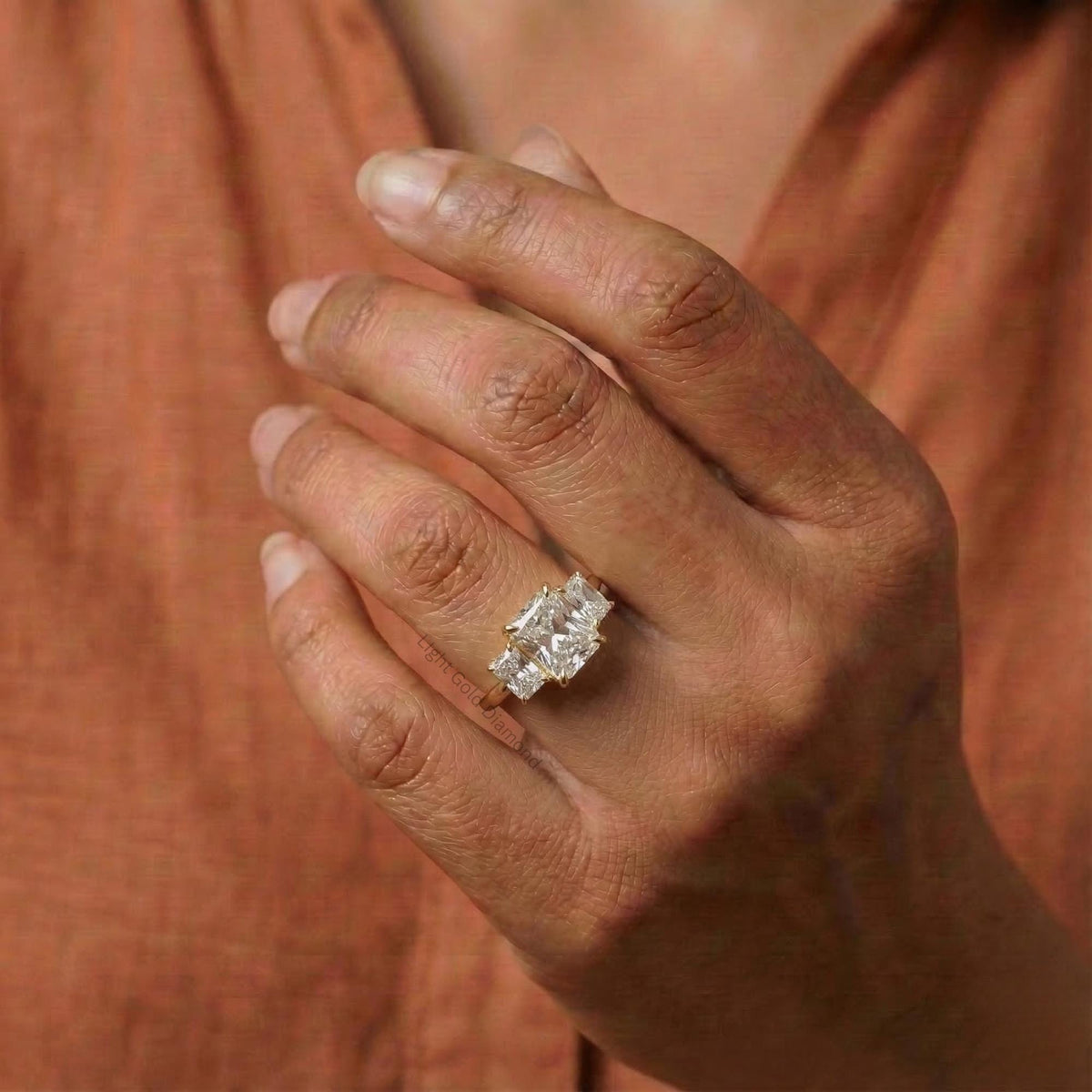 Radiant Diamond Three Stone Engagement Ring